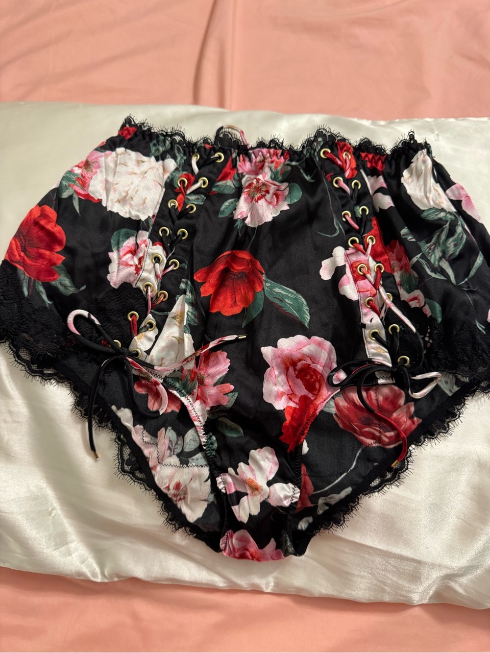 Victoria's Secret’s, Atelier collection, Black Floral Lace-Up Satin High-Waist